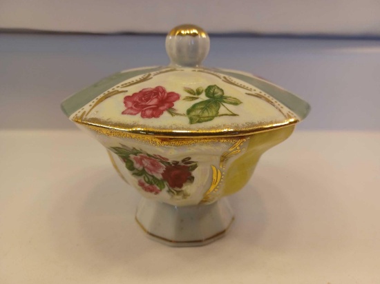 Vintage Lipper and Mann Porcelain Floral Trinket Jar with Lid