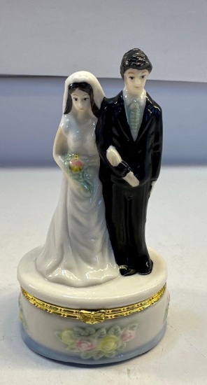 Bride and Groom Porcelain Hinged Trinket Box