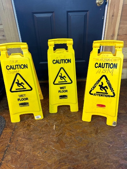 3 Yellow Plastic Floor Standing Wet Floor Caution Signs