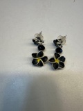 Pair Of Black / Yellow Flower Earrings