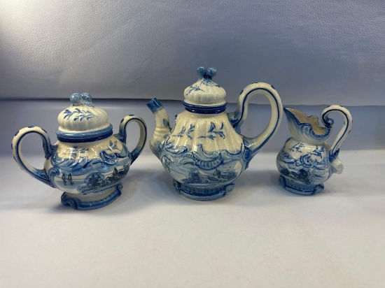 Vintage Hand Painted Japan Sugar/ Creamer Ceramic Set , Vintage Hand Painted Japan Teapot With Lid