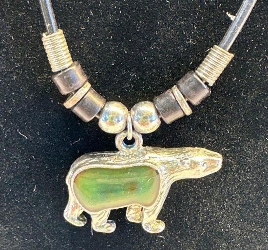 Black Rope Necklace with Bear Pendant