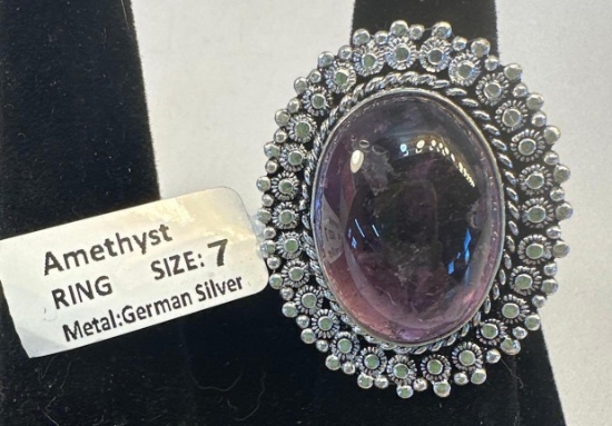 New Metal German Silver Amethyst Size 7 Ring
