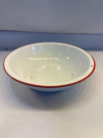 Small Red and White Enamel Wash Basin