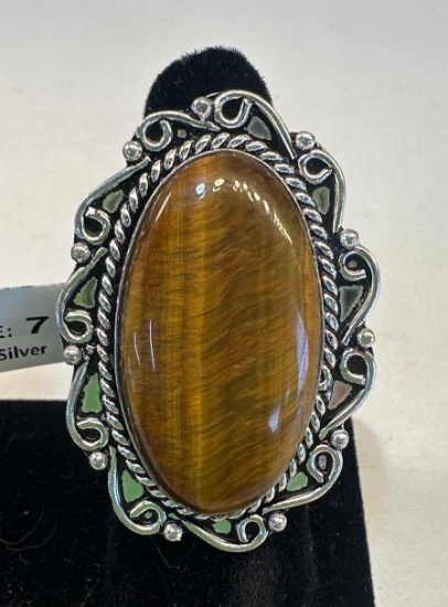 New Metal German Silver Tiger Eye Size 7 Ring