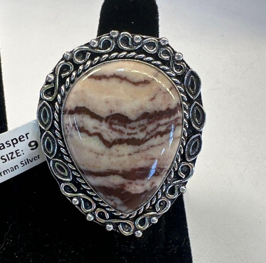 New Metal German Silver Coffee Jasper Size 9 Ring