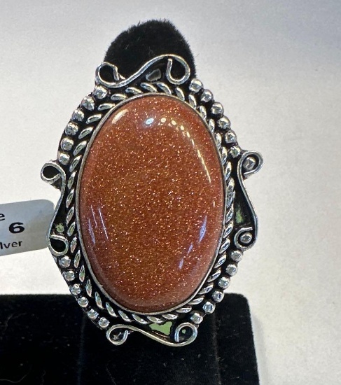New Metal German Silver Red Sun Stone Size 6 Ring