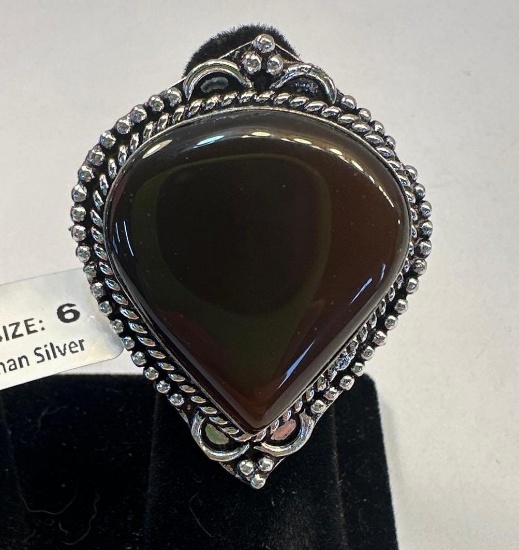 New Metal German Silver Red Onyx Size 6 Ring