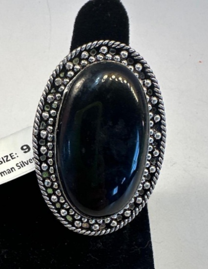 New Metal German Silver Black Onyx Size 9 Ring