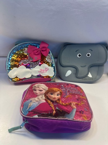 3 Lunch Bags , Elephant, Frozen Elsa , and Rainbow Lunch Bags
