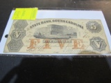SC $5 BANK NOTE 1857? VERY NICE CONDITION