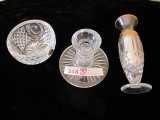 3 PIECES WATERFORD VASE, BOWL, CANDLESTICK