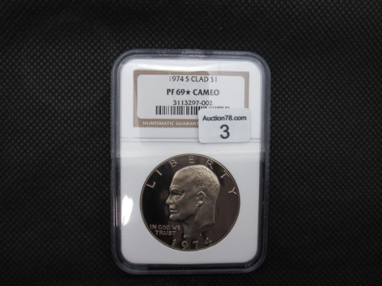 1974S CLAD $1 GRADED NGC PF68* CAMEO