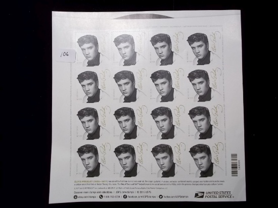 Us Postage Elvis Presley Commemorative Sheet 16 Forever Stamps Mint