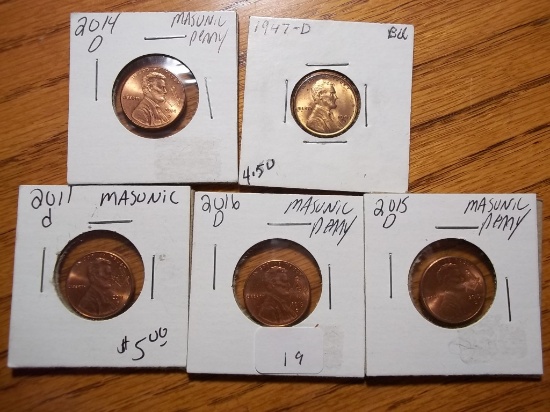 Masonic Stamped Lincoln Penny In Coin Flip