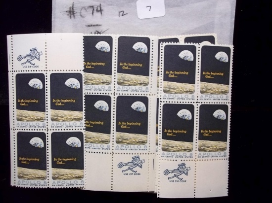 United States Postage Stamps Mint Plate Block Lot Of 12 Blocks Apollo 8