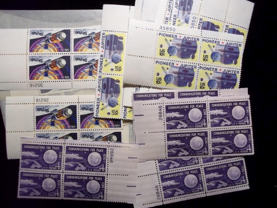 Big Lot Of American Space Stamps 15 Us Plate Blocks $6 Face