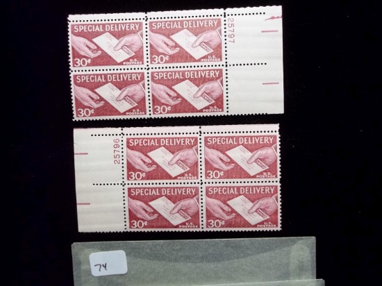 United States Postage Stamps Lot Of (2) 30 Cent Special Delivery Mint Plate Block