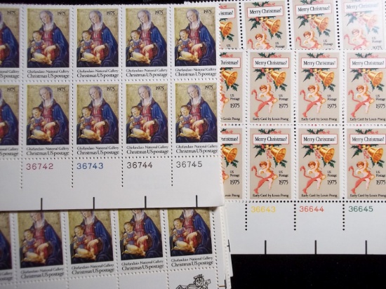 Us Postage Stamp Lot Of 10 Big Plate Blocks 1975 Christmas Stamps $10 Face Value