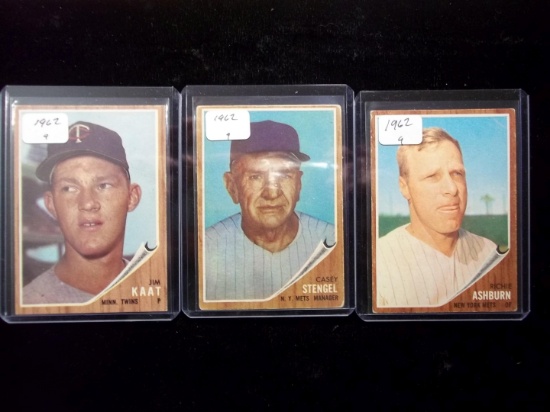 1962 Topps Lot Cards #21, 29, 7213 All Ex Or Better