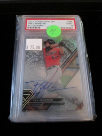 Psa Graded 2017 Topps High Tek Trey Mancini Autograph Mint 9