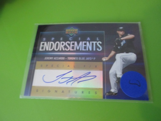 Jeremy Accardo Signiture Card Upper Deck Special Endorsements