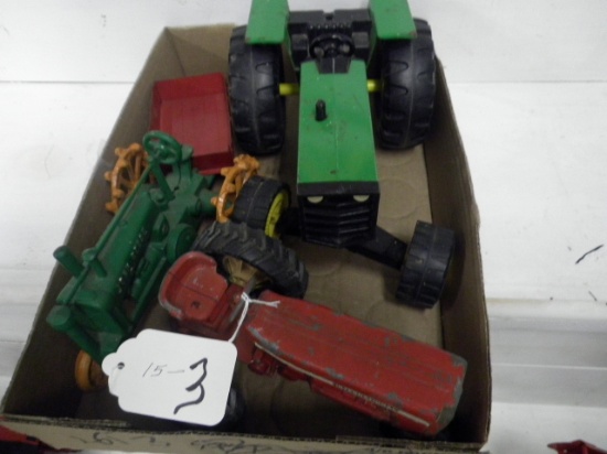 BOX WITH INT, JD, TONKA TRACTOR AND