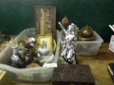 MISC WOODENS, VASES, PICTURES, STATUES,