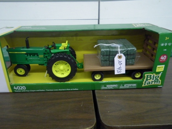 JD 4020 TRACTOR W/ HAY WAGON & HAY