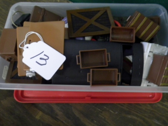 TUB OF MISC TRUNKS, CLIP BOARDS, BRIEFCASE,