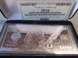 4 OZ. .999 FINE SILVER, 2016 $100 SILVER NOTE