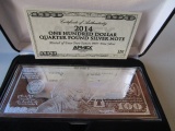 2014 ONE HUNDRED DOLLAR QUARTER POUND SILVER NOTE