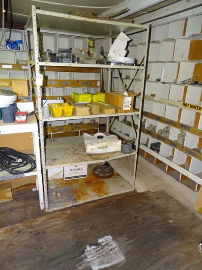 METAL SHELF W/HARDWARE FITTINGS RUBBER BOOTS, CHAIN, FAN BLADES