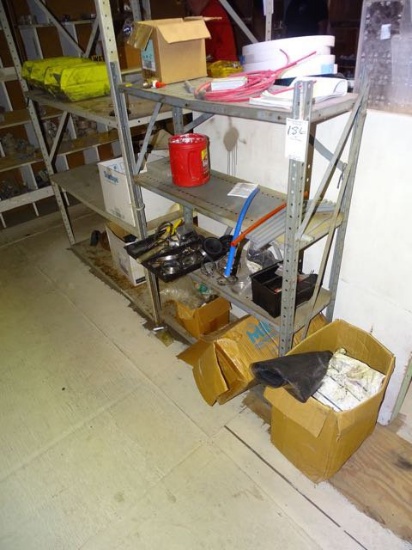 METAL SHELF & CONTENTS, FITTINGS, HOSE CLAMPS & MISC STANDS