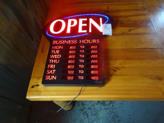 OPEN NEON SIGN W/HOURS & DAYS