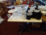 CAKE STANDS, PUNCH BOWL & GLASS WARE ON TABLE X1