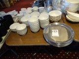 S/S TRAYS, BOWLS & GLASS ON TABLE X1