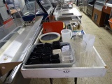 DUMP TABLE W/CONDIMENT HOLDERS, TEA PITCHERS & MISC X1