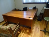 DESK, 2 DOOR CABINET, 2-3DRAWER FILE CABINETS, 2-BOOKSHELVES, EXC CHAIR, 4-SIDE CHAIRS,