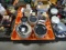 BLACK DISHES, BUCK KNIFE, CLOCK/RADIO, ANGELS, LIGHT BULBS & MISC