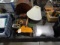 HANGING LAMP, INSTRUMENT, KALEIDOSCOPE, BASKET, TURTLE SHELL RATTLER & WINE BOTTLE TOPPERS