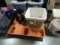 LAUNDRY BASKET, TUBS, RADIO, HP OFFICE JET 6700 PREMIUM PRINT,