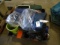 OUTDOOR GEAR, SLEEPING BAGS, CHAIRS, WATER CAN, CAST IRON POT,