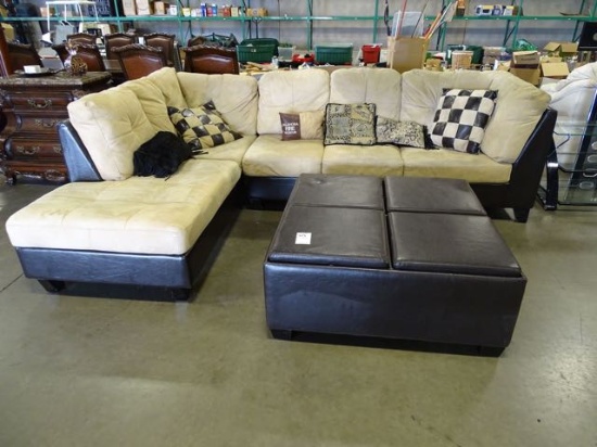 2 PIECE SECTIONAL MICRO FIBER & LEATHER OTTOMAN