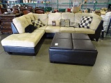 2 PIECE SECTIONAL MICRO FIBER & LEATHER OTTOMAN