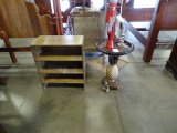 DECORATIVE SIDE TABLE, BOOKSHELF & LAVA LAMP (X3)
