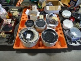 BLACK DISHES, BUCK KNIFE, CLOCK/RADIO, ANGELS, LIGHT BULBS & MISC