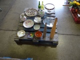 PUNCH BOWL, SERVING TRAY, DRINKING GLASSES, GLASS PLATES, COOKIE JAR & MISC