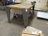 METAL FRAME TABLE W/WOOD TOP & 2 DRAWERS 98” X 48”