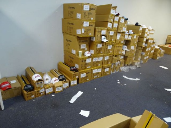 (REMAINING 2/3 OF ROOM)  HATS 41-BOXES 144 COUNT, HATS 48-BOXES 36 COUNT, HATS 72-BOXES 24 COUNT,